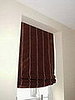 Relaxed roman shade in chocolate silk with pink contrast stripes - Brooklyn Heights, NY